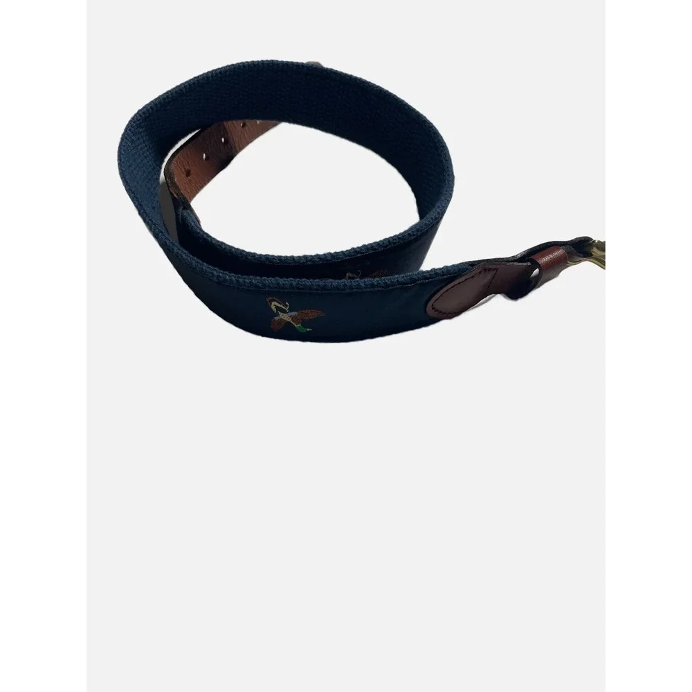 Leather Man Ltd Canvas Belt Kids Navy Blue Mallard Duck Embroidered Preppy Sport